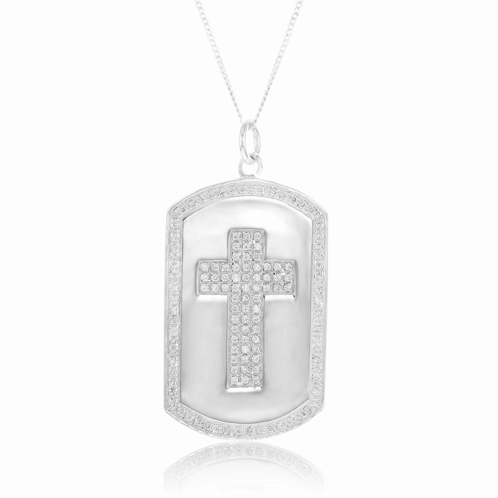 Sterling Silver Textured Cross On The Dog Tag Pendant