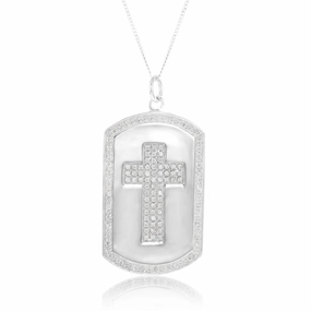 Sterling Silver Textured Cross On The Dog Tag Pendant
