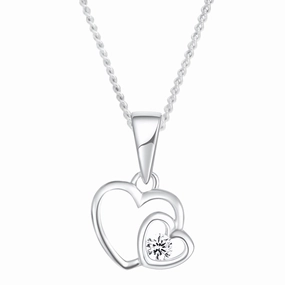 Sterling Silver Zirconia Double Heart Pendant