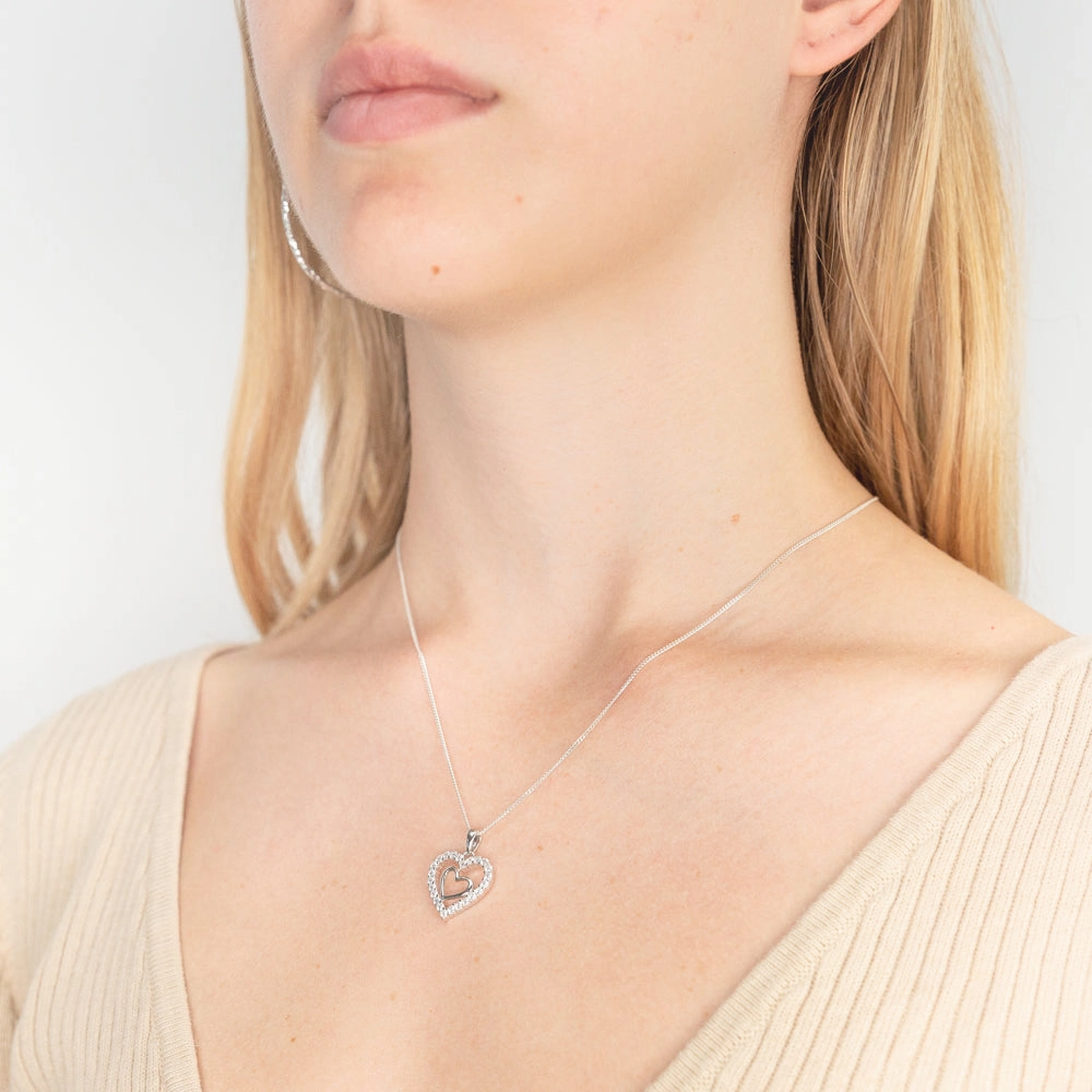 Sterling Silver Zirconia Double Heart Pendant