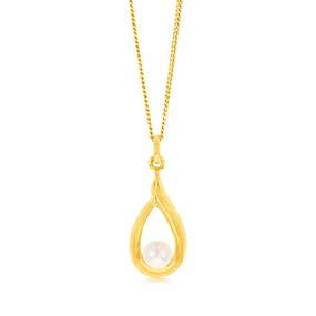 Tear Drop Pearl(5mm) Pendant in 9ct Yellow Gold