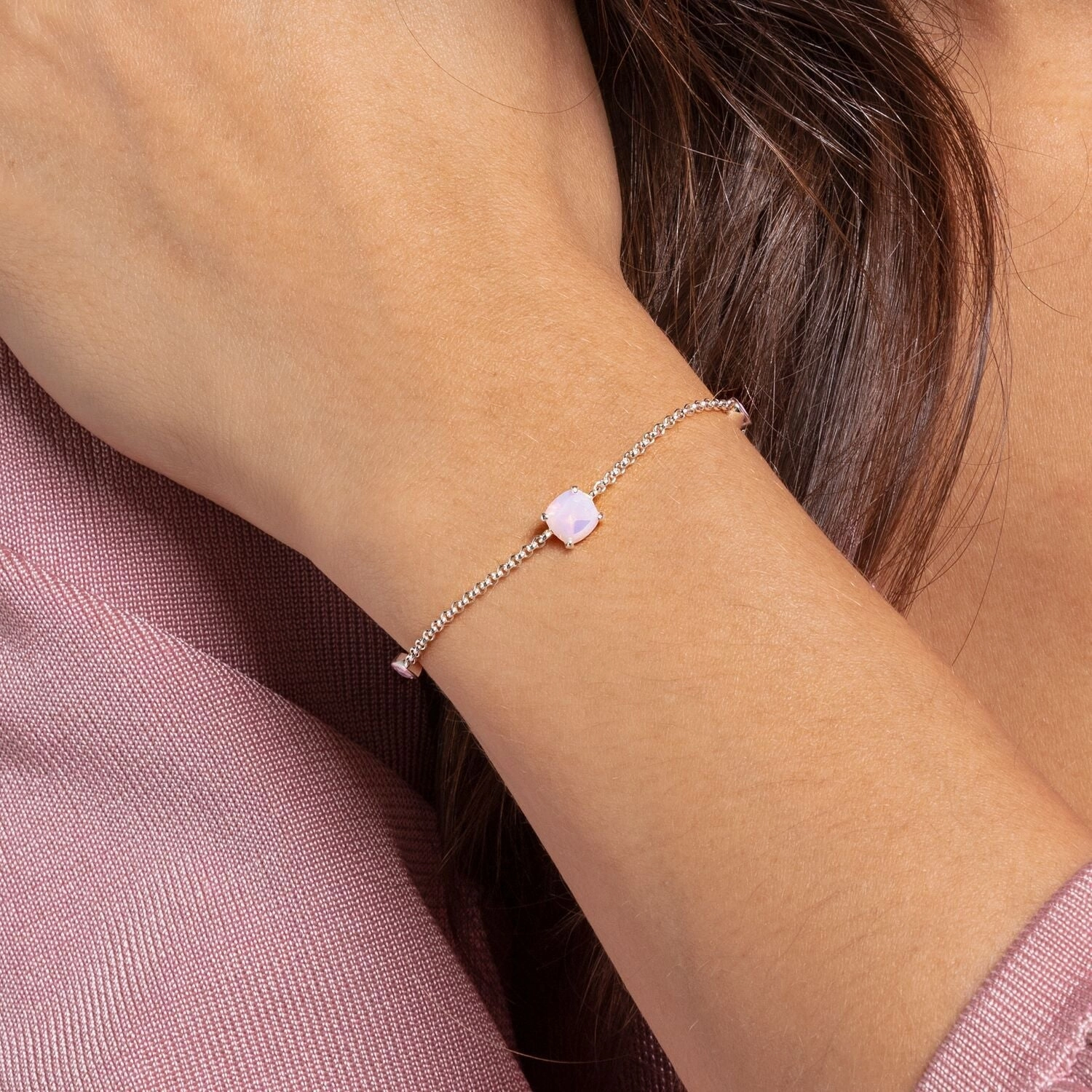 Thomas Sabo Bracelet Shimmering Pink Opal Colour Effect