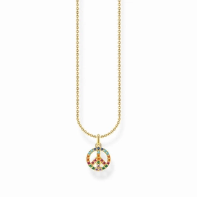 Thomas Sabo Sterling Silver Gold Plated Charm Club Rainbow Peace Pendant On Chain