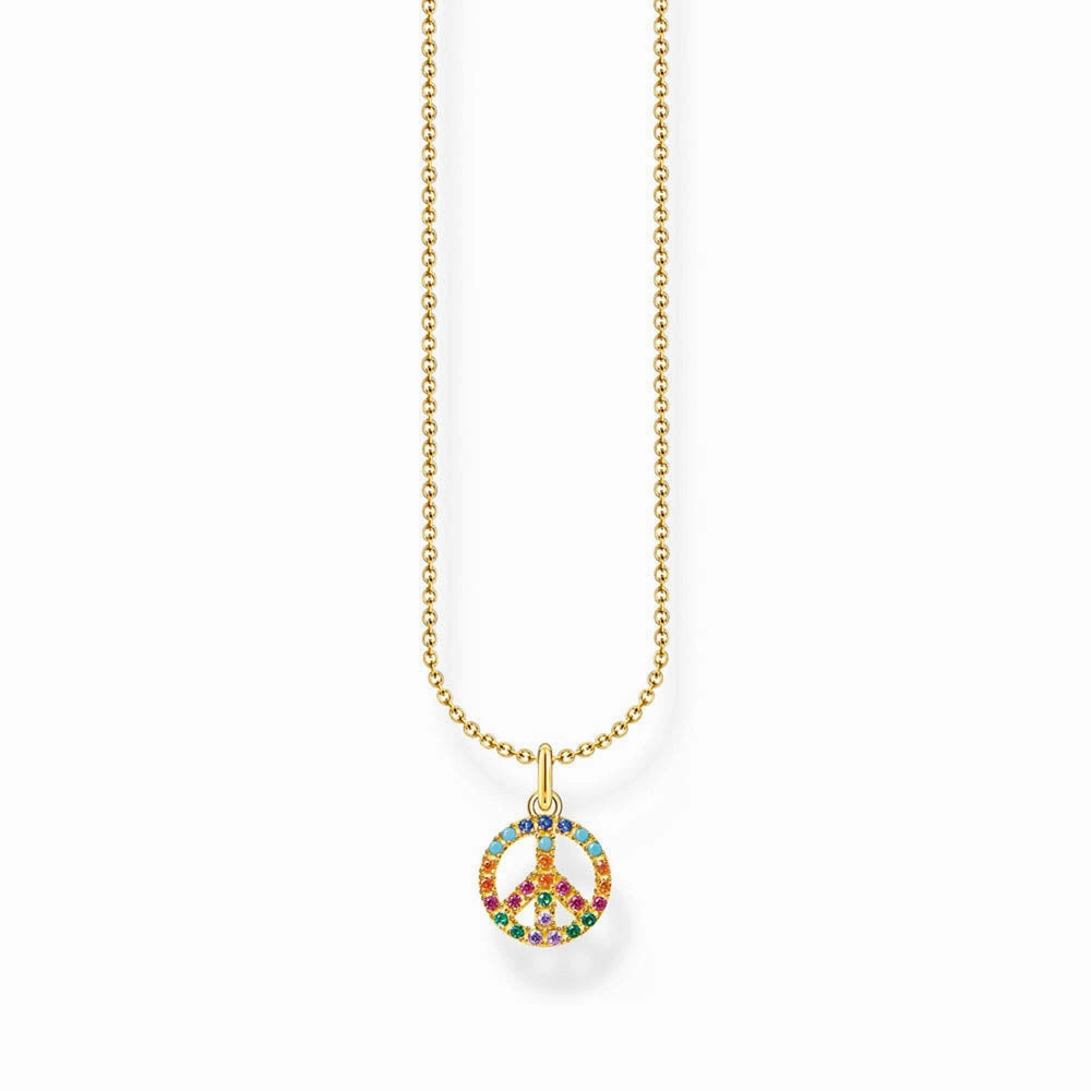 Thomas Sabo Sterling Silver Gold Plated Charm Club Rainbow Peace Pendant On Chain