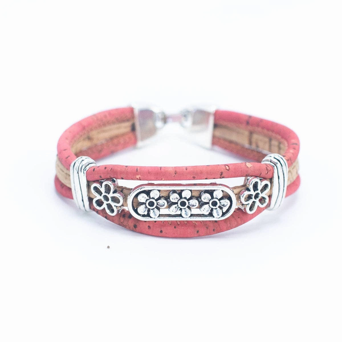 Tri-floral cork with pendant bracelet adjustable BR-505-MIX-5