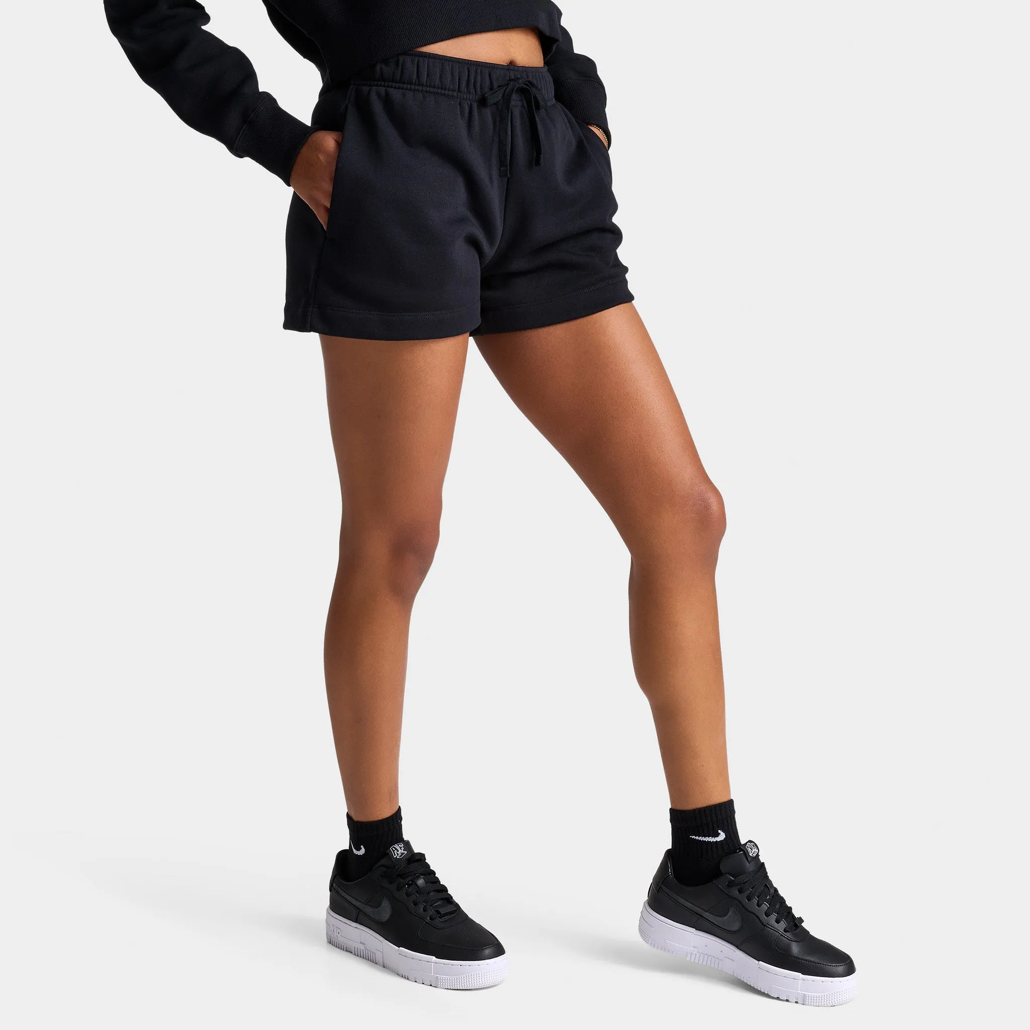 Womens Nike Nike Sportswear Women's Club Fleece Mid-Rise Shorts Black / White