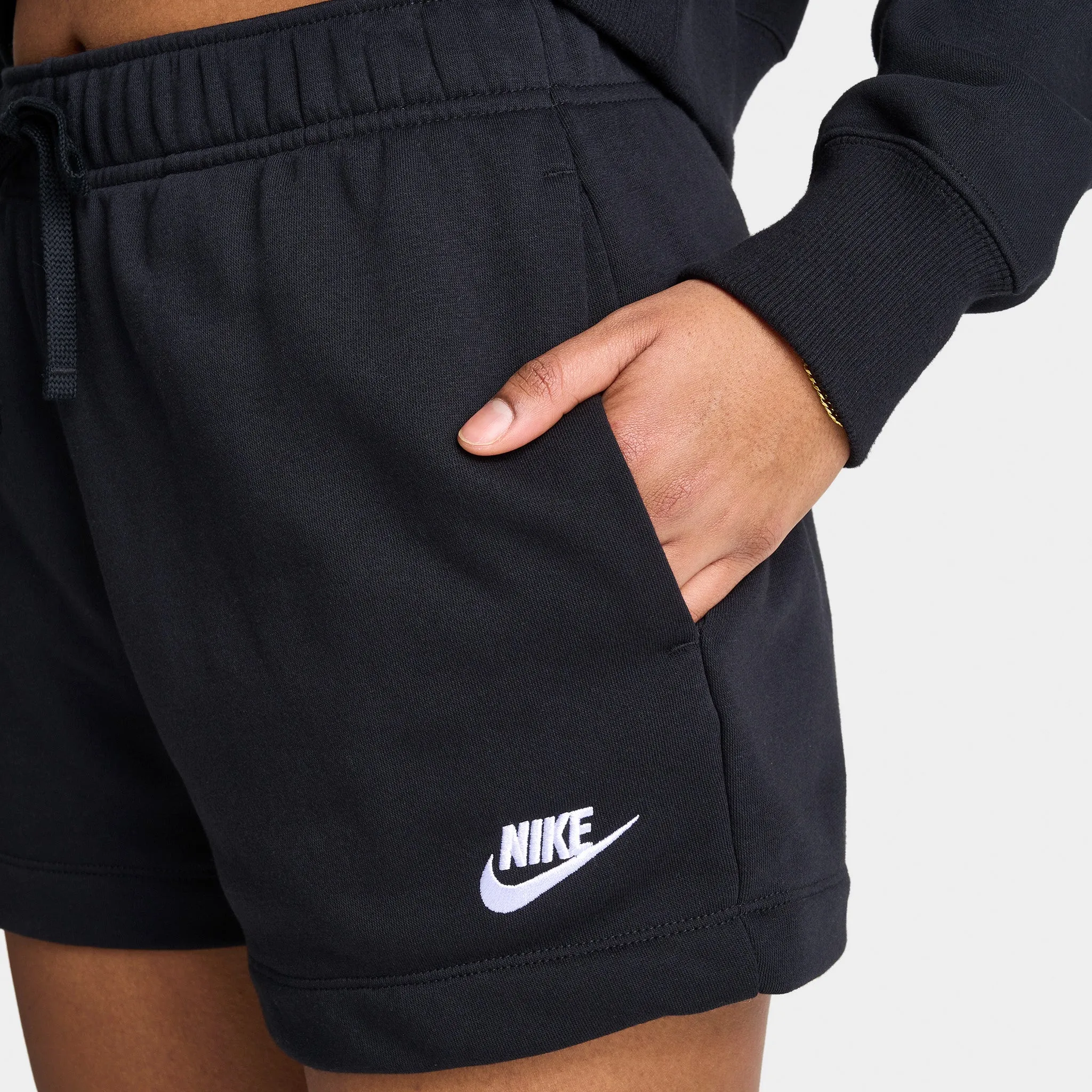 Womens Nike Nike Sportswear Women's Club Fleece Mid-Rise Shorts Black / White